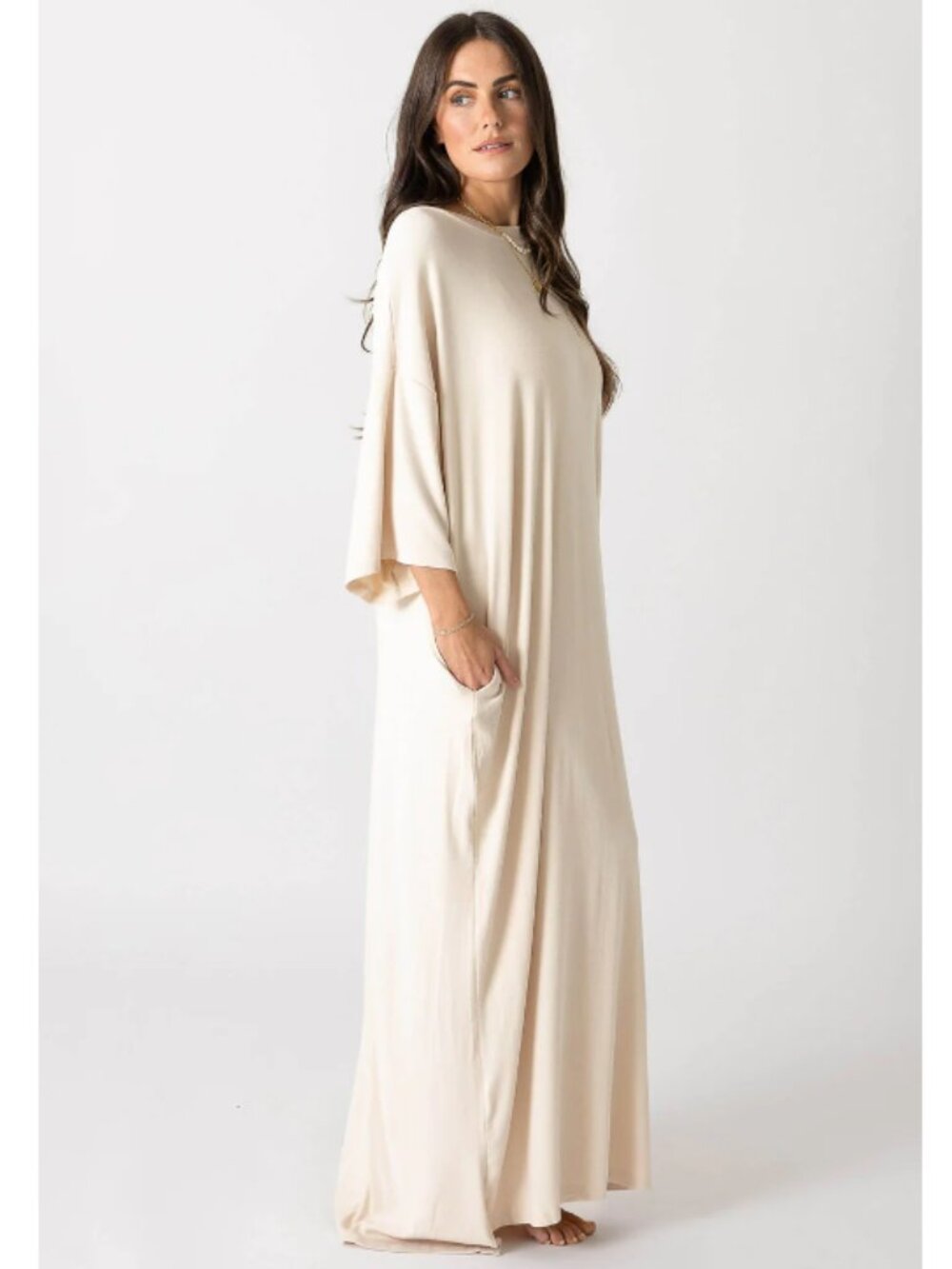 EUC Foxy Kind Isn't She Lovely Maxi Dress Oatmeal Ribbed Loungewear Cozy S/M